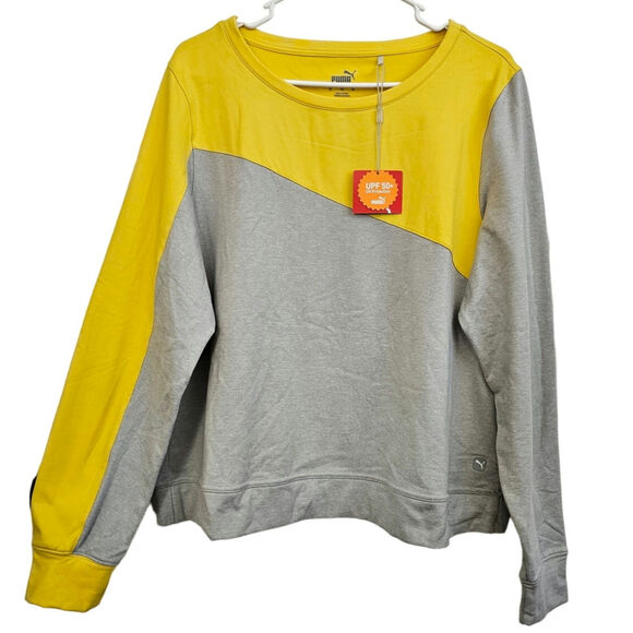 Puma Sweaters - NWT Puma Yellow Heather Gray Colorblock Crewneck Sweater Size XL